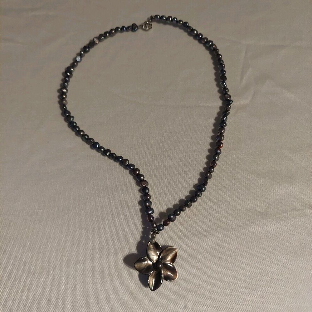 Fresh Water Seed Pearls Mop Flower Necklace 17" with 1" Pendant